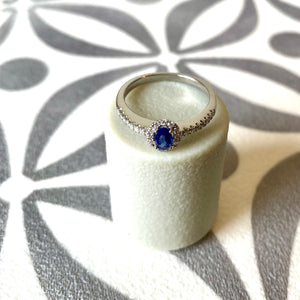 Preloved 9ct White Gold, Sapphire & Diamond Halo Ring