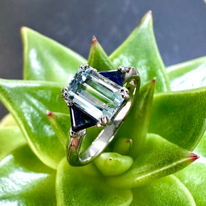 Platinum Brazilian Aquamarine and Ceylon Sapphire Ring