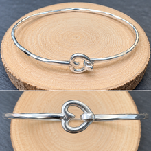 Load image into Gallery viewer, Handmade Sterling Silver Hammered Heart Hook-in Bangle
