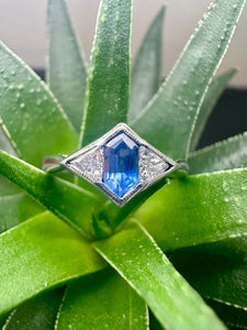 Platinum Lozenge Sapphire & Diamond Ring