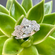 Load image into Gallery viewer, Platinum 1.28ct Lab Grown Pear Shaped Diamond Vintage Look Ring
