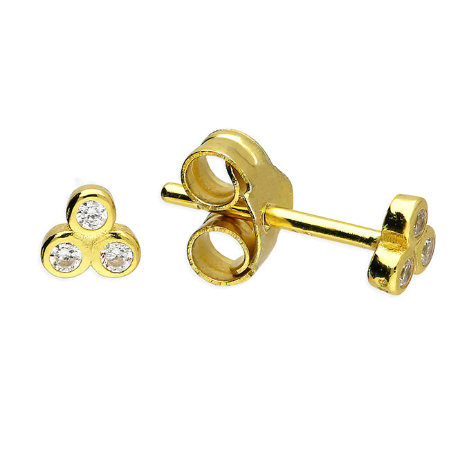 Gold Plated Triple Cubic Zirconia Studs