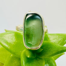 Load image into Gallery viewer, Handmade Sterling Silver Green Sea Glass Ring - Long Cushion
