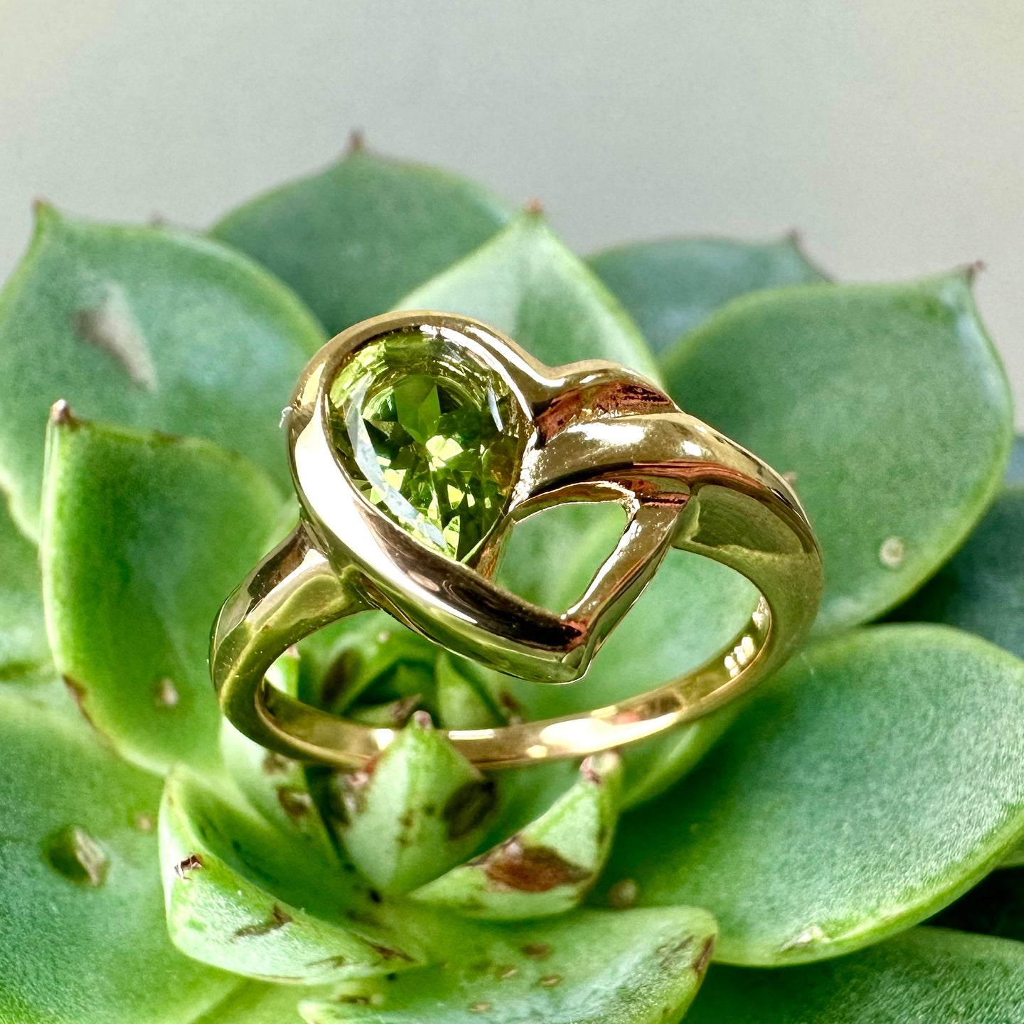 Gold Plated Sterling Silver Peridot Heart Ring