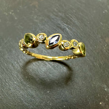 Load image into Gallery viewer, 9ct Yellow Gold Tanzanite, Peridot &amp; Diamond Staggered Ring
