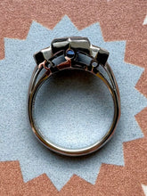 Load image into Gallery viewer, Platinum Cadillac Sapphire &amp; Diamond 3 Stone Ring
