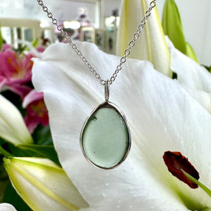 Handmade Green Sea Glass Pendant and Chain