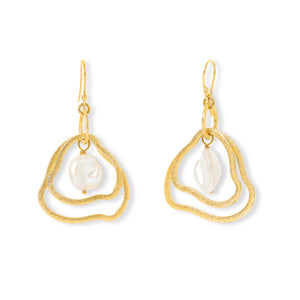 Double Gold Geo-Style Drops With Irregular Cultured Freshwater Pearls