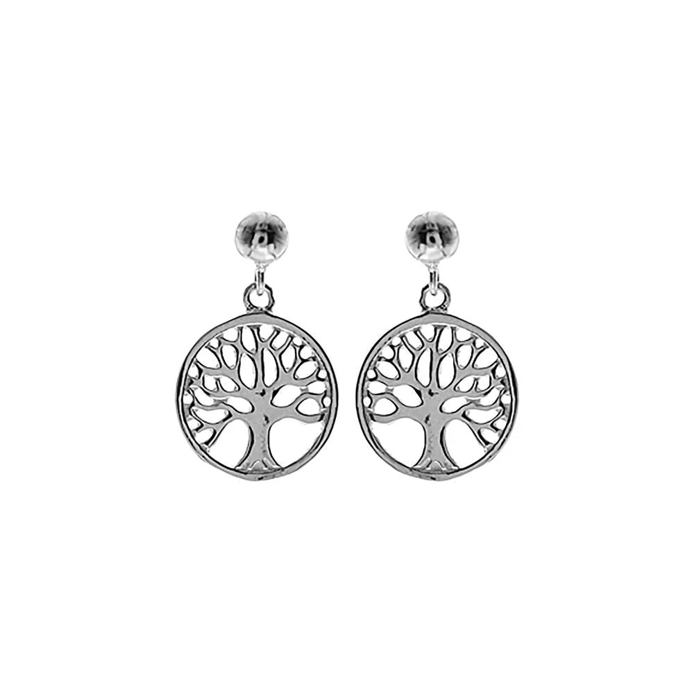 Round Tree of Life Stud Top 925 Silver Earrings