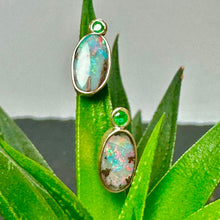 Load image into Gallery viewer, Handmade Yellow Gold Opal &amp; Emerald Studs
