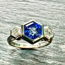Load image into Gallery viewer, Platinum Cadillac Sapphire &amp; Diamond 3 Stone Ring
