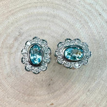 Load image into Gallery viewer, Pre-Loved Aquamarine and Diamond Cluster Stud Earrings
