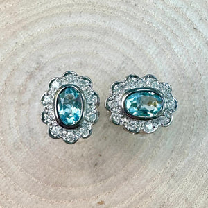 Pre-Loved Aquamarine and Diamond Cluster Stud Earrings