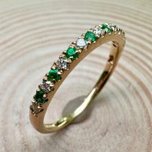 Load image into Gallery viewer, 9ct Yellow Gold Emerald &amp; Diamond Eternity Ring
