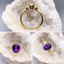 Load image into Gallery viewer, 9ct Yellow Gold Amethyst &amp; Lab Grown Diamond Ring
