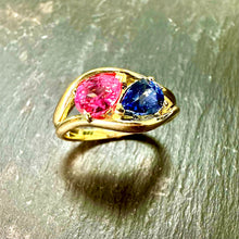 Load image into Gallery viewer, 18ct Yellow Gold 2 Stone Sapphire Dress Ring
