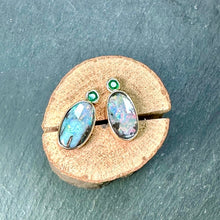 Load image into Gallery viewer, Handmade Yellow Gold Opal &amp; Emerald Studs
