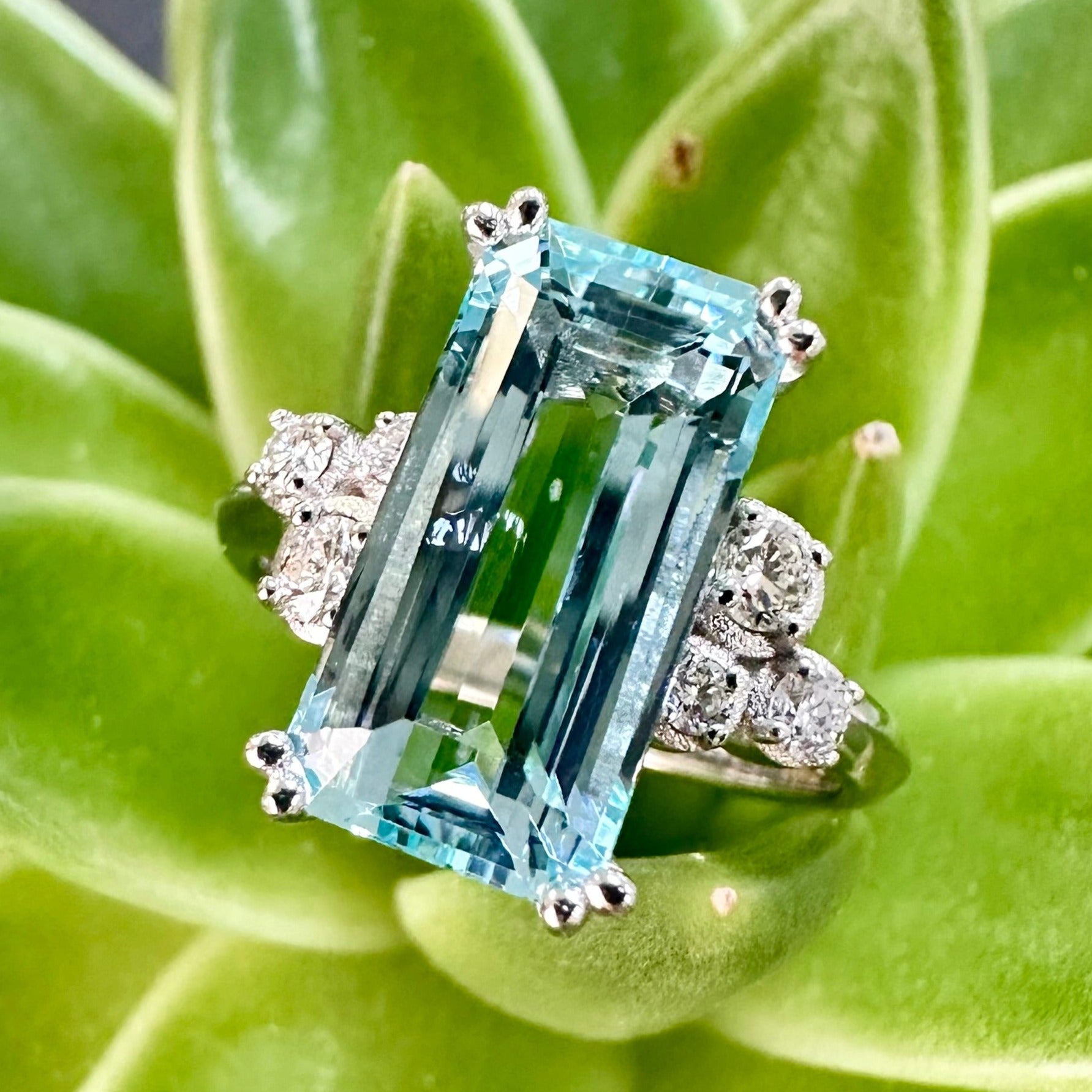 Platinum Aquamarine Diamond Ring - Main Image