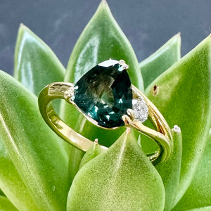 Natural Montana Teal Sapphire & Diamond Ring