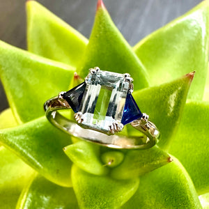 Platinum Brazilian Aquamarine and Ceylon Sapphire Ring