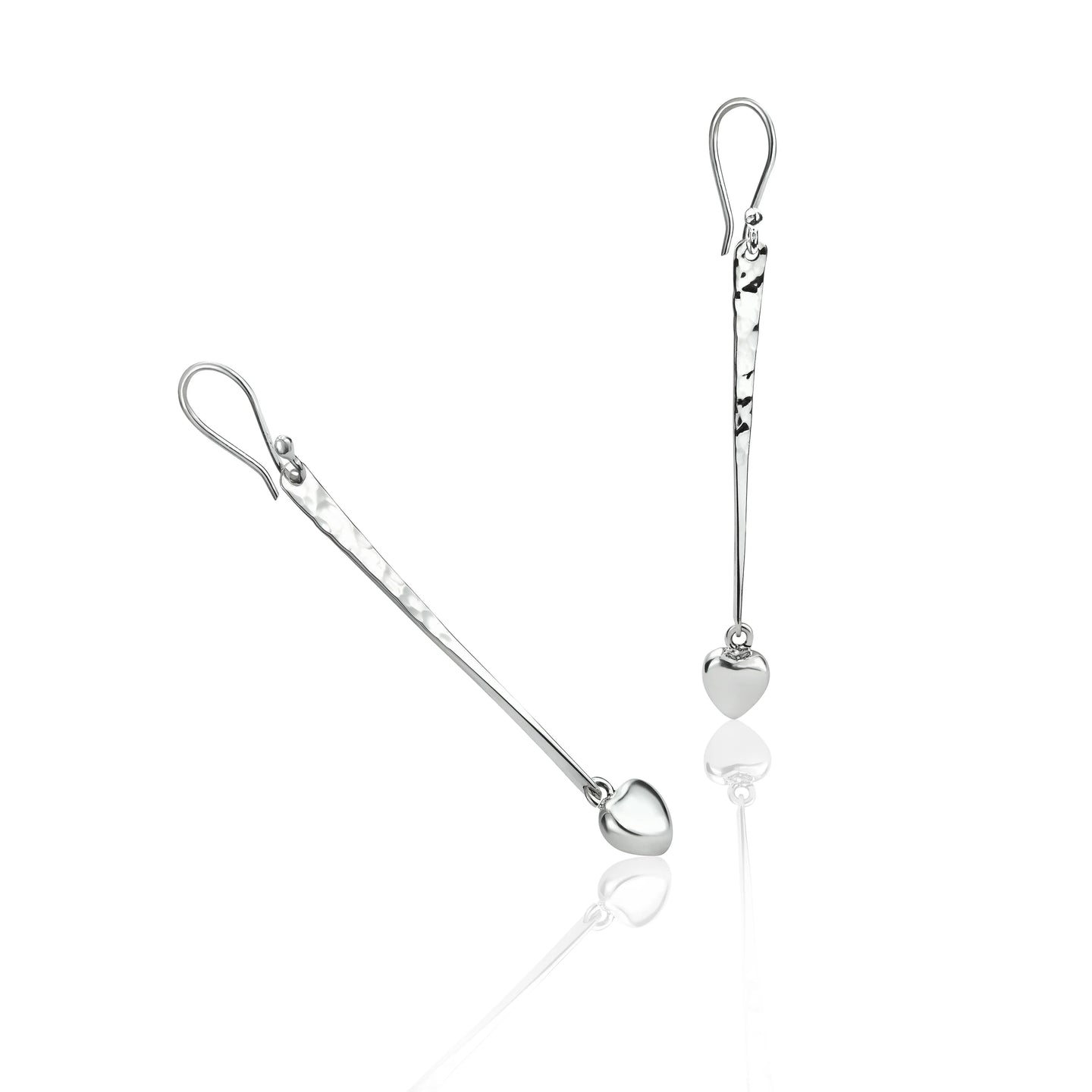 Sterling Silver Hammered Bar Heart Drop Earrings