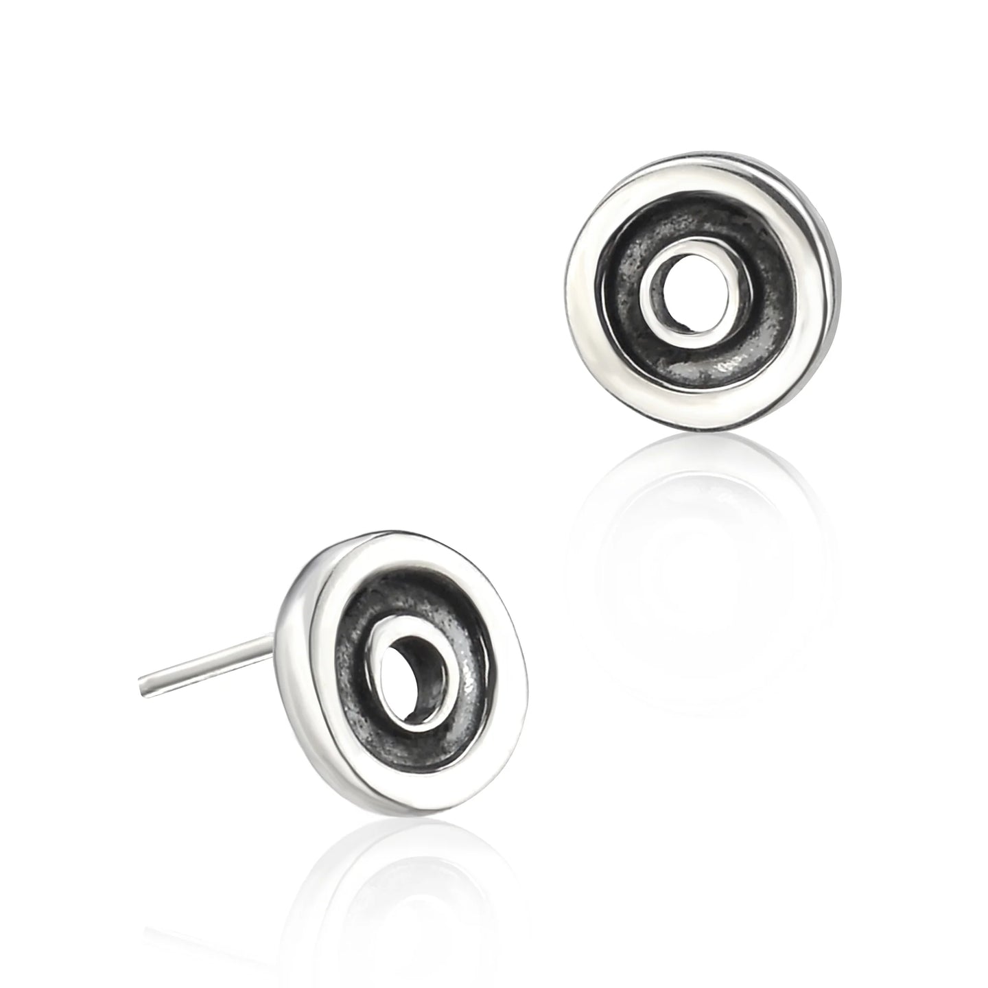 Sterling Silver Oxidised Circle Stud Earrings