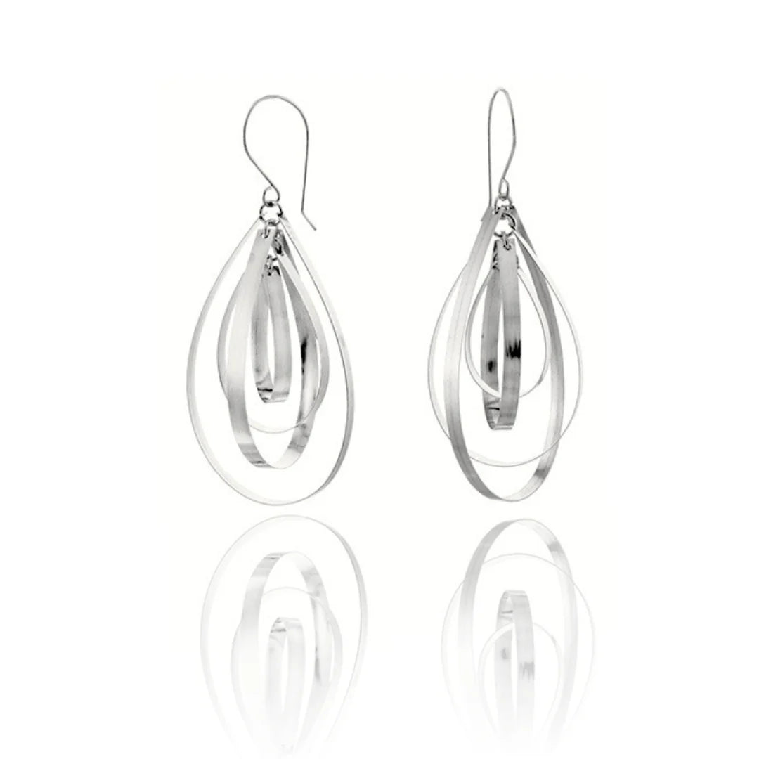 Sterling Silver Layered Teardrop Dangle Drop Earrings