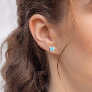 Round Blue Opalite Stud Earrings