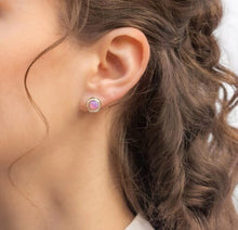 Load image into Gallery viewer, Waved Oxidized Silver Stud Earrings with Hints of Pink Opal
