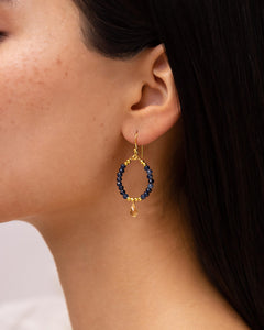 Saphire and Citrine Gold Drop Hoop Earrings