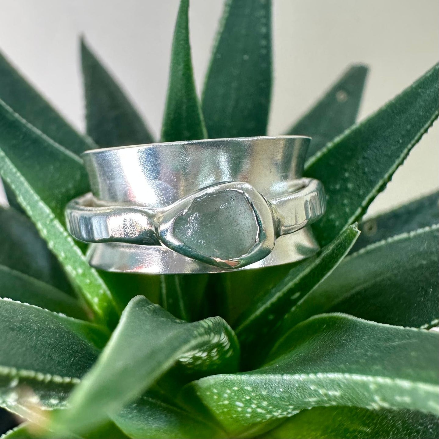 Sterling Silver 9mm Sea Glass Fidget Ring