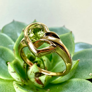 Gold Plated Sterling Silver Peridot Heart Ring