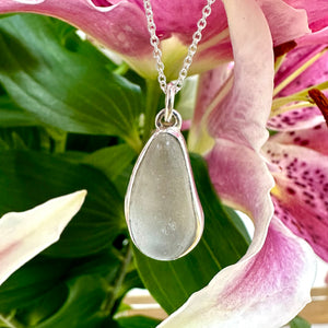 Handmade Clear Seaglass Pendant and Chain