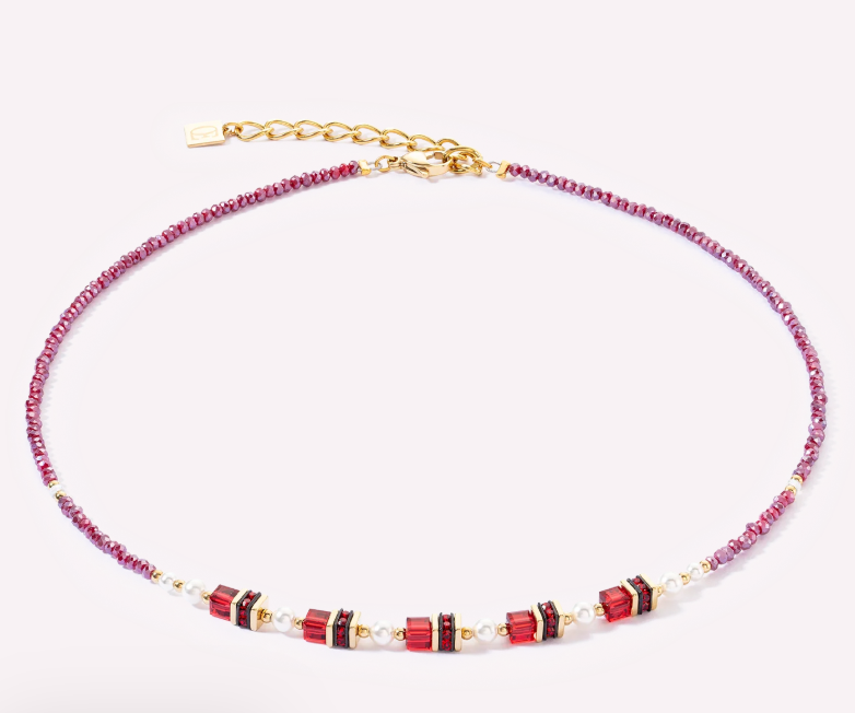 Coeur De Lion Sparkling Princess Necklace Gold-Red