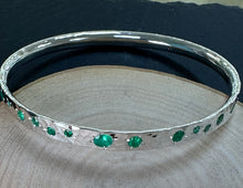 Load image into Gallery viewer, Handmade Sterling Silver Hammered Emerald Bangle
