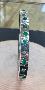 Handmade Sterling Silver Hammered Emerald Bangle