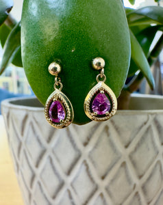 9ct Yellow Gold and Pink Sapphire Drop Earrings