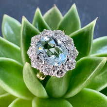 Load image into Gallery viewer, Preloved 18ct Yellow Gold Aquamarine and Diamond Halo Ring
