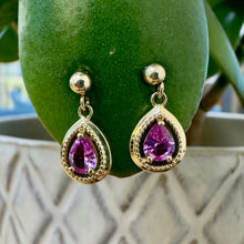Load image into Gallery viewer, 9ct Yellow Gold and Pink Sapphire Drop Earrings
