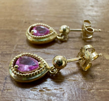 Load image into Gallery viewer, 9ct Yellow Gold and Pink Sapphire Drop Earrings
