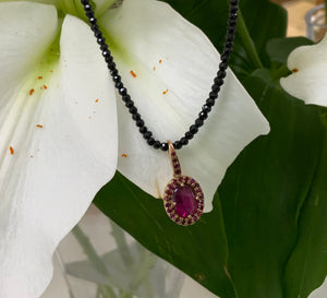 Handmade Tourmaline Ruby 9ct Gold Necklace