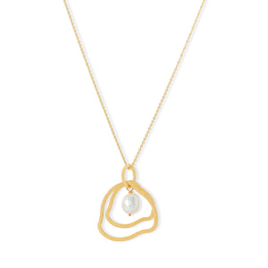 Double Gold Geo-Style Pendant With Irregular Cultured Freshwater Pearl