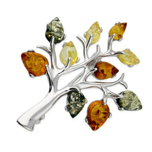 Load image into Gallery viewer, Sterling Silver Mixed Amber Tree-Of Life Brooch
