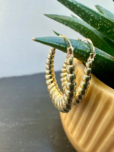 Preloved 9ct Yellow Gold Patterned Creole Hoop Earrings