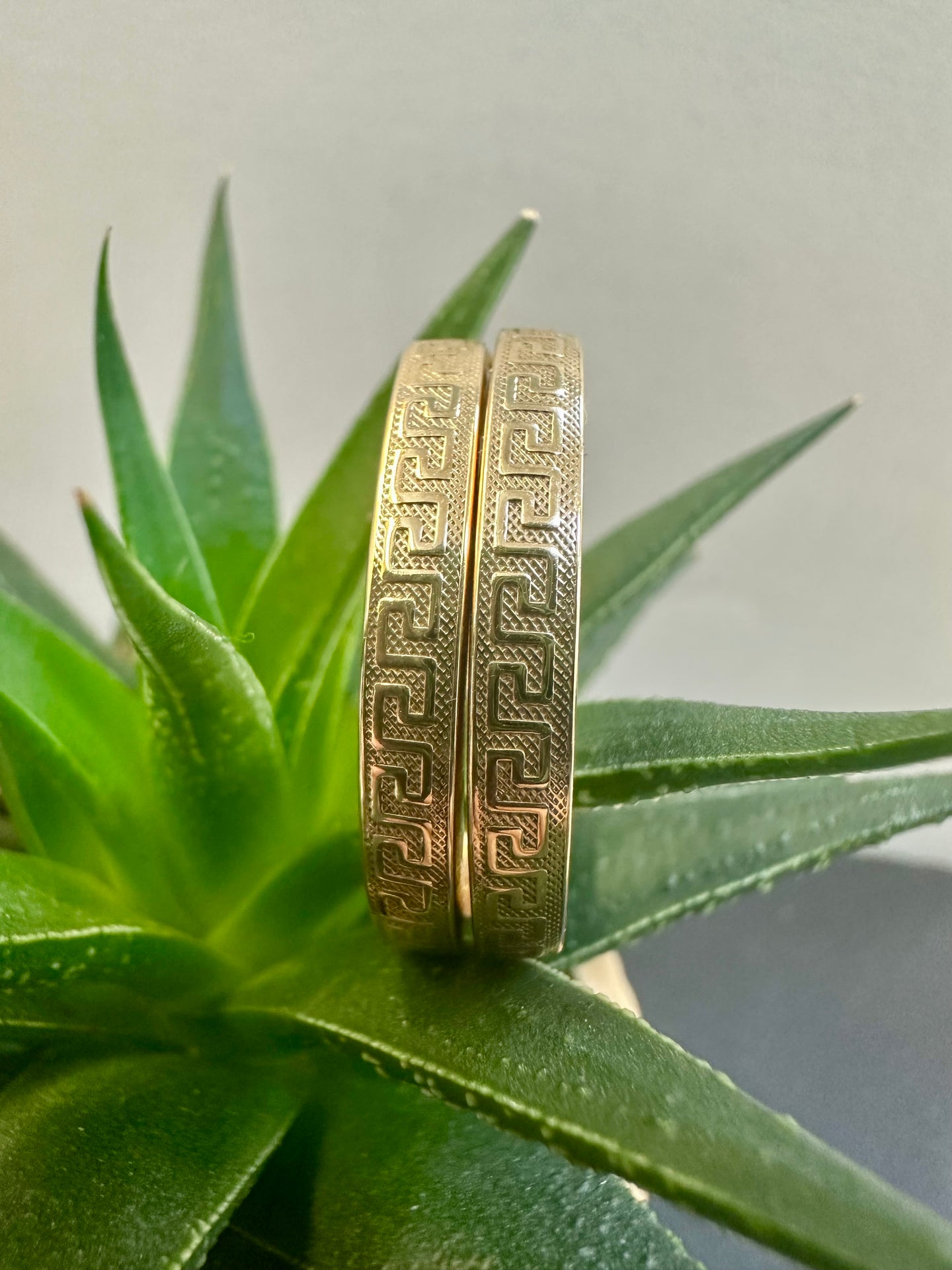 Preloved 9ct Yellow Gold Greek Key Hoop Earrings