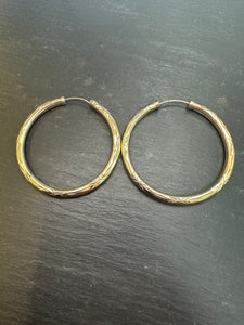 Preloved 9ct Yellow Gold 40mm  Patterned Hoops