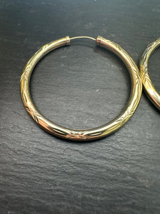 Preloved 9ct Yellow Gold 40mm  Patterned Hoops