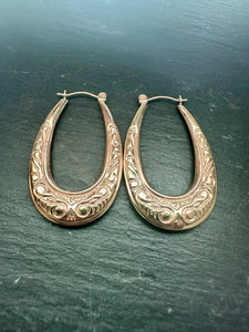 Preloved 9ct Yellow Gold Patterned Creole Hoop Earrings