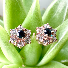 Load image into Gallery viewer, Pre-loved 9ct Yellow Gold Sapphire and CZ Studs
