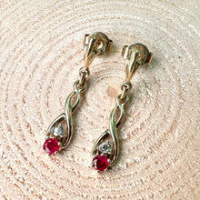 Load image into Gallery viewer, Pre-loved 9ct Yellow Gold Ruby and Crystal Drops
